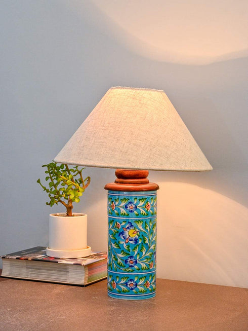 Blue Pottery Cylinder Lamp (Without Lampshade)